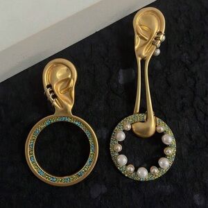 Elegant Gold and Green Schiaparelli Inspired Earrings